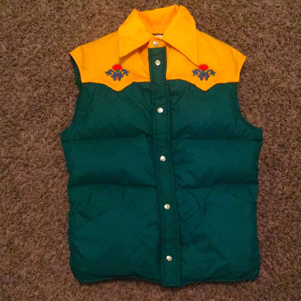 Vintage Roffe Puffer Ski Vest with Embroidered Detail, made in the USA